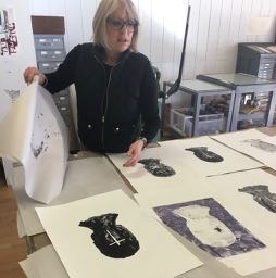 Christine Palamidessi printing Black Hooded mono prints.